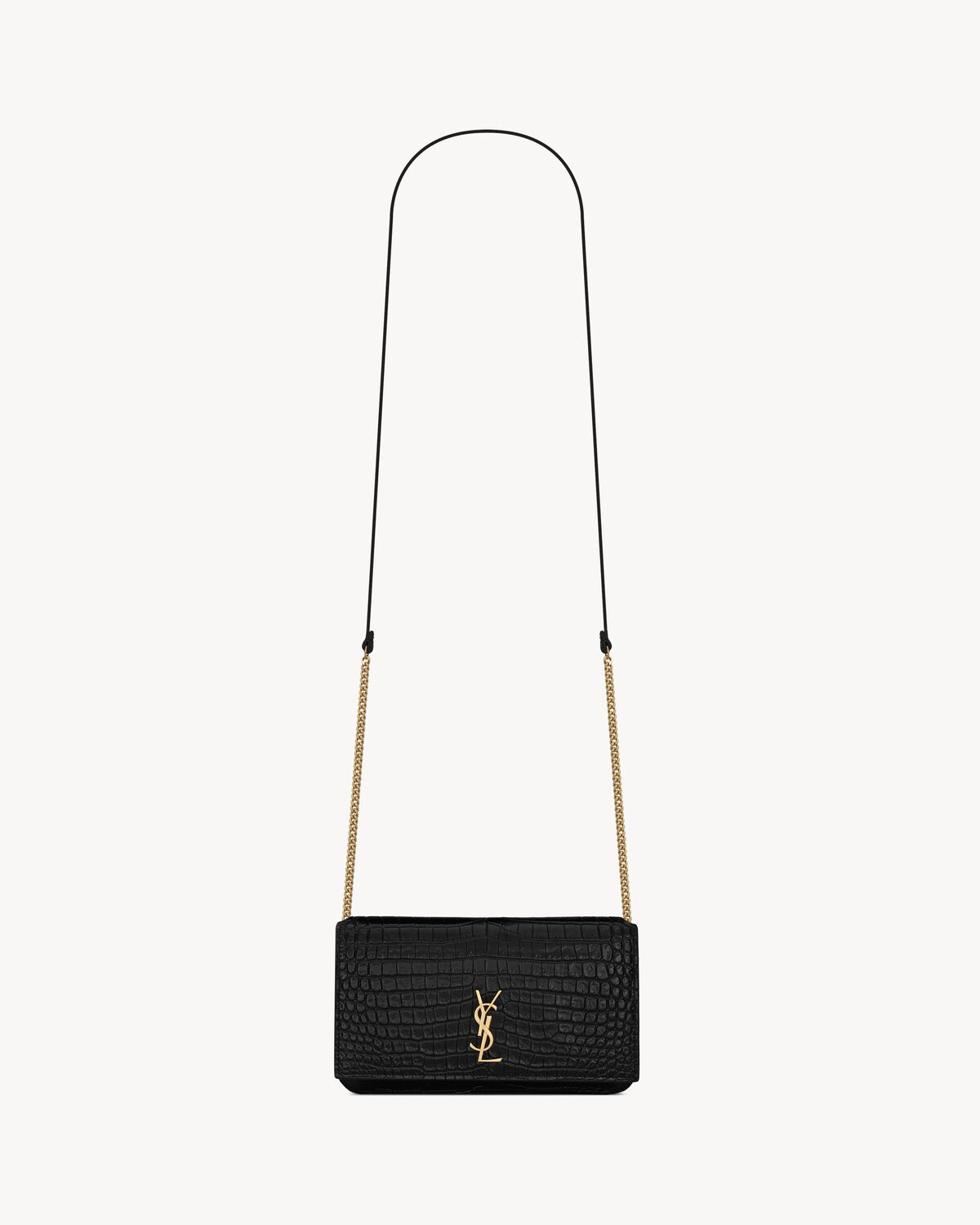 YSL Cassandre Phone Holder in Shiny Crocodile-Embossed Leather - Image 1